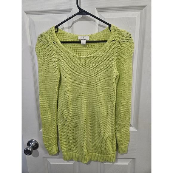 LOFT Sweaters - Loft Ann Taylor Lime Green Open‎ Knit Scoop Neck Sweater Womens XS Citron Pull